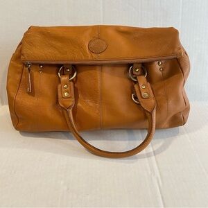 Dr. Koffer Tan Leather Satchel Structured Design Double Handles w/ Coin Purse